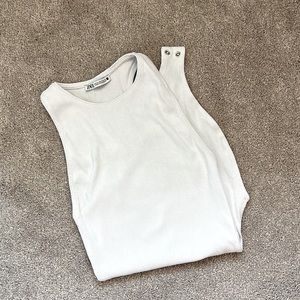 Zara White Ribbed High Neck Bodysuit